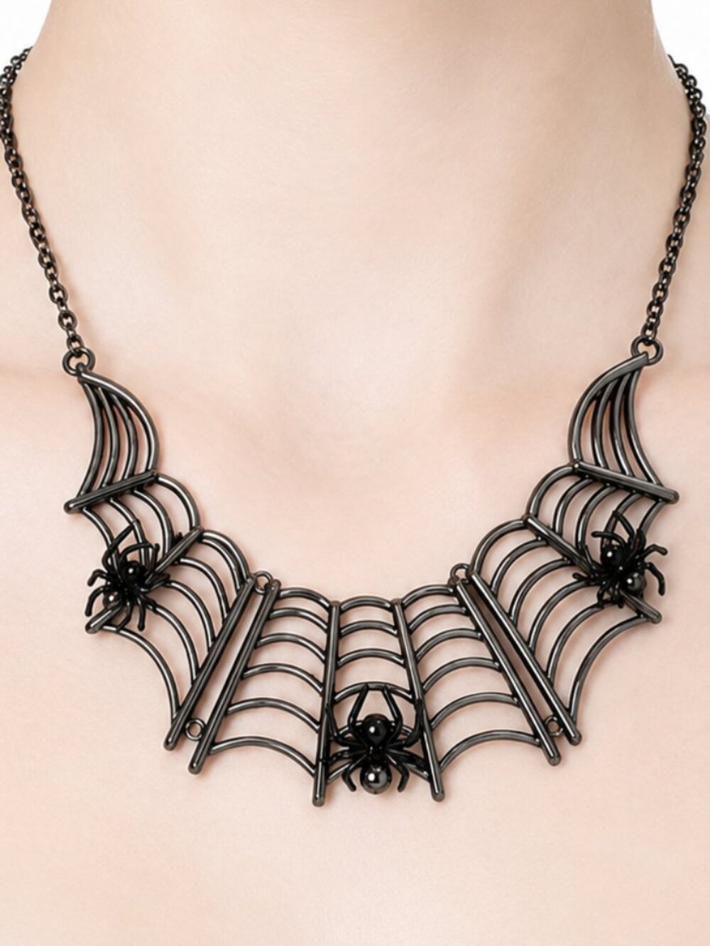 Gothic Spiderweb Spider Statement Necklace Hinged Gunmetal Claire’s